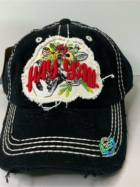 4350 District Baseball Cap Hat HAY Y’ALL  Vintage Distressed Adjustable Black